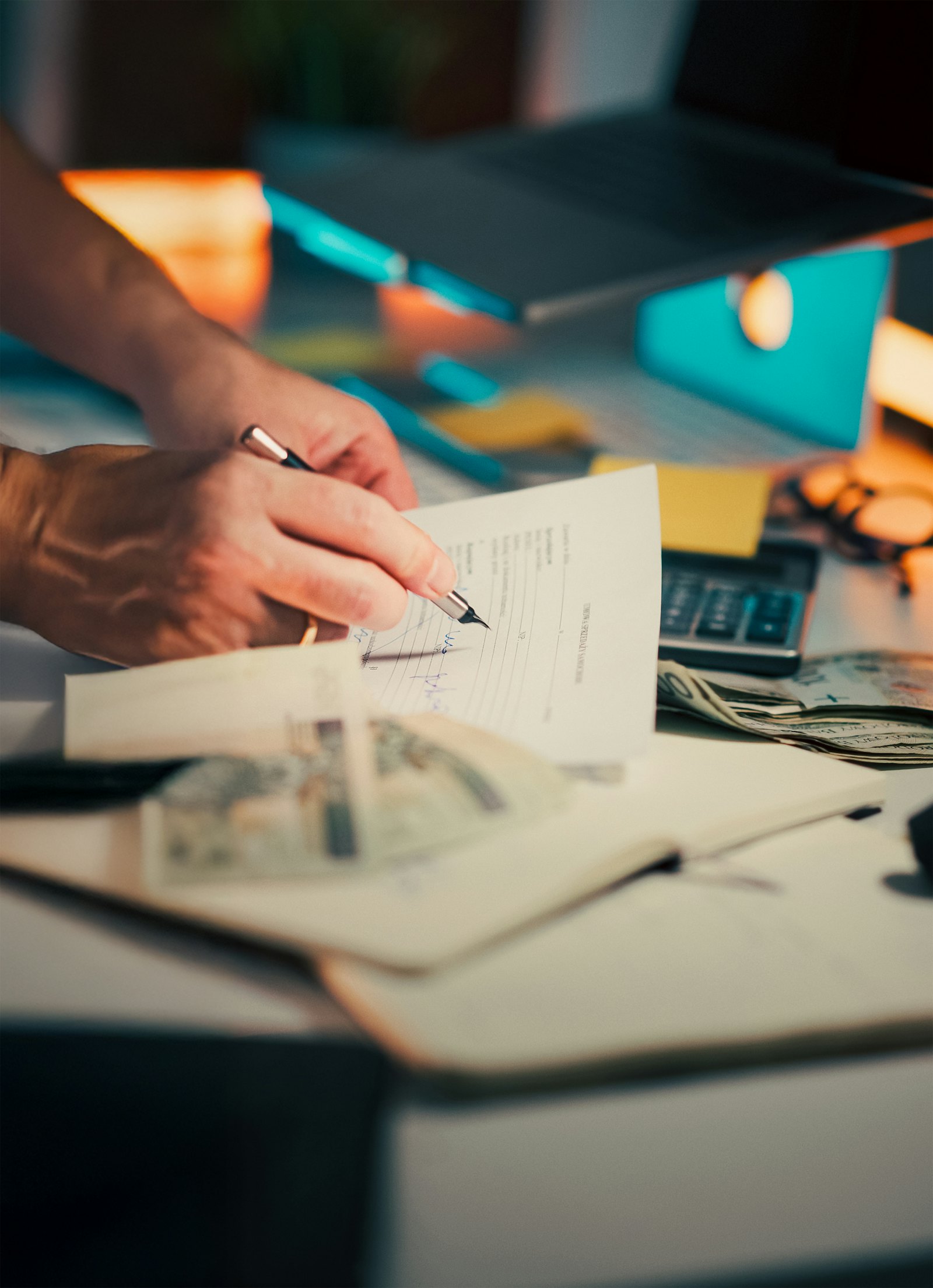 Hands signing a document at a desk, representing a state small business grant application